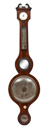 A Regency Mahogany Banjo Barometer Height 38 1/2 inches.