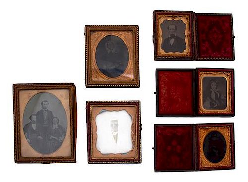 A Group of Six Daguerreotype Portraits in Gilt Frames Largest frame 4 3/4 x 3 3/4 inches.