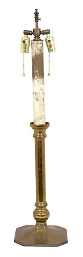 A Brass Candlestick-Form Table Lamp Height overall 34 1/2 inches.