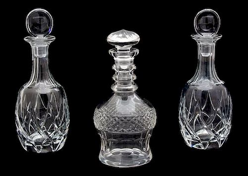 Three Cut Glass Decanters Height of taller 8 1/4 inches.