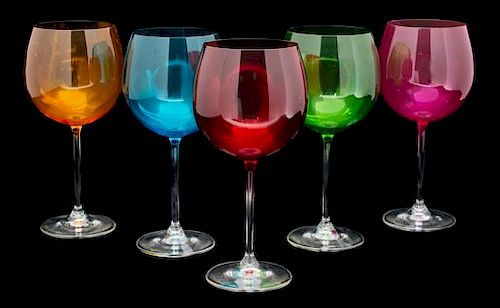 A Set of Colored Glass Stemware Height of taller 8 3/4 inches.