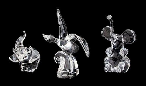 Three Crystal Animal Figures Height of tallest 9 1/4 inches.