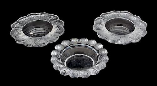 Three Lalique Frosted and Molded Glass Bowls Diameter of larger 8 1/2 inches.