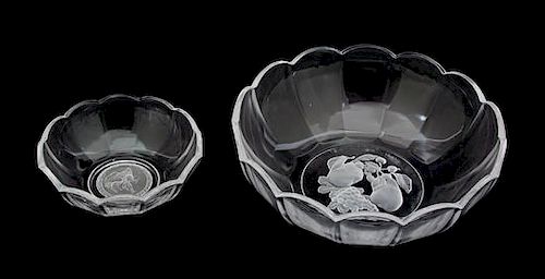 Two Val St. Lambert Crystal Bowls Diameter of larger 9 7/8 inches.