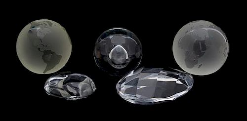 Five Tiffany Crystal Paperweights Length of longest 4 3/4 inches.