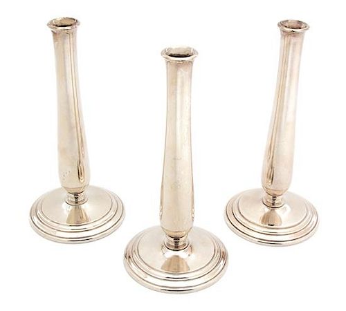 Three Italian Silver Plate Bud Vases Height 7 1/8 inches.