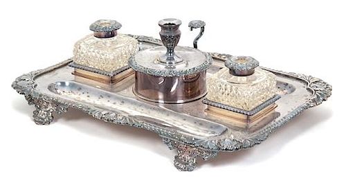 A Victorian Style Silverplate Standish Width 13 inches.