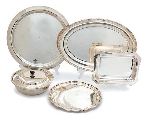 A Collection of Five Miscellaneous Silver Plate Articles Length of largest 19 1/2 inches.