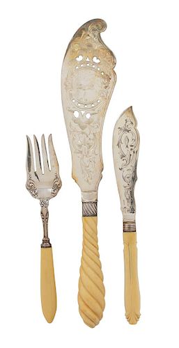 * An English Silverplate Chased Fish Set with Faux Ivory Twist Handles, L. Tolbert Co., 20th Century, together with an electropl