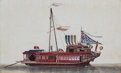 Chinese School, (19th Century), Three Works Depicting Junks and Barges