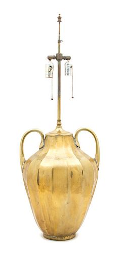 A Hand Hammered Brass Table Lamp Overall height 35 inches.