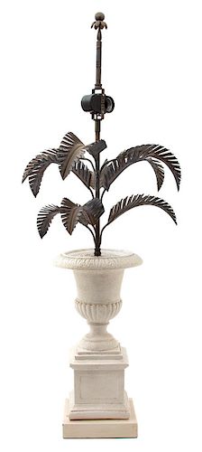 A Campana Urn-Form Base Table Lamp with Metal Palm Fronds Height 22 1/2 inches.