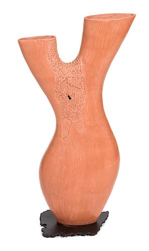 A Contemporary Glazed Ceramic Vase Height 34 x width 17 3/4 x depth 6 inches.