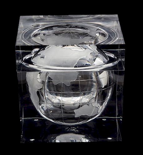 A Lucite World in a Cube-Form Ice Bucket Height 7 inches.