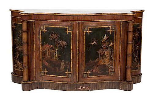 A Modern Faux Bamboo Console Cabinet Height 36 1/2 x width 66 x depth 17 1/2 inches.