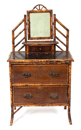 A Victorian Style Burnt Bamboo Dressing Table Height 54 x width 29 x depth 17 inches.