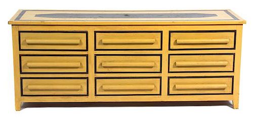 A Mid-Century Painted Wood Nine-Drawer Dresser Height 28 1/2 x width 72 x depth 22 1/2 inches.
