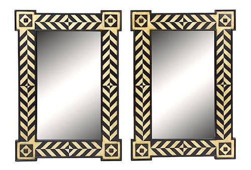 A Pair of Modern Painted Mirrors Height 50 x width 35 inches.
