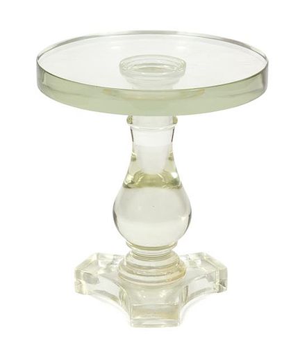 A Mid-Century Solid Glass Pedestal Table Heigh 16 1/4 x diameter 14 1/2 inches.