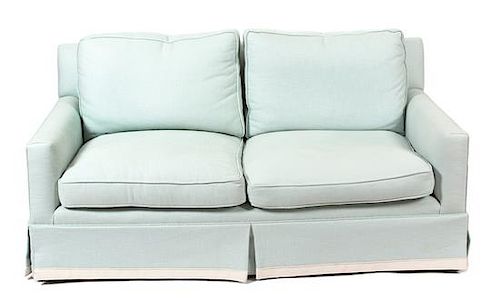 A Contemporary Blue Upholstered Two-Cushion Loveseat