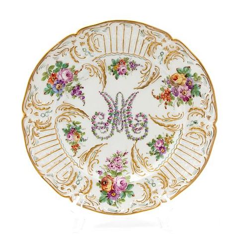 A Crown Derby Porcelain Gilt Decorated Molded Porcelain Plate Diameter 8 3/8 inches.