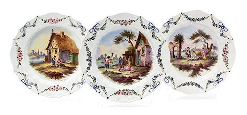 Three French Terre de Fer Faience Plates Diameter 10 inches.