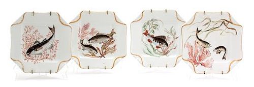 A Set of Four Limoges Porcelain Handkerchief Plates Diameter 8 inches.