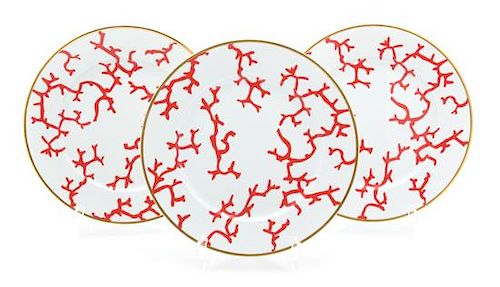 A Group of Raynaud Limoges Coral Decorated Porcelain Dinner plate diameter 11 3/4 inches.