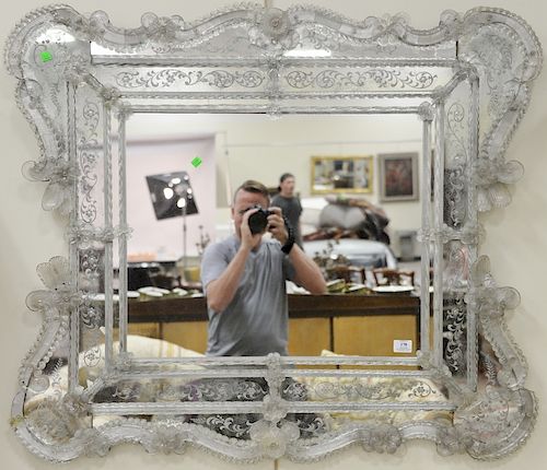 Large 19th century venetian glass mirror. 44" x 38"