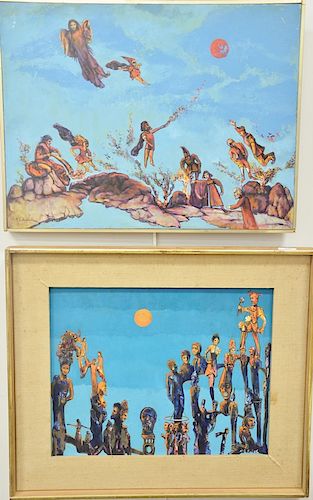 Two Nathaniel E. Reich (20th century) oil on masonite,  including "The Jester" and "Limbo", signed lower right N.E. Reich, 16" x 20"...