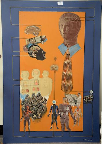 Nathaniel E. Reich (20th century), mixed media collage, Electrical Circuit, signed lower right N.E. Reich, 44" x 30".
