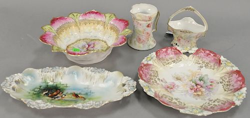 Five piece lot including two Royal Bayreuth pieces, a bowl and plate attributed to R.S. Prussia, and tray signed R.S Prussia. plate:...