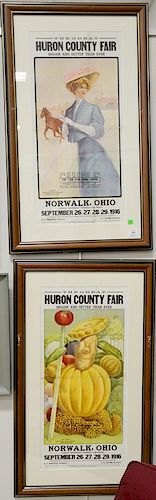 Pair of Huron Country fair framed "Sample" posters, Norwalk Ohio 1916. sight size 27 1/2" x 13".