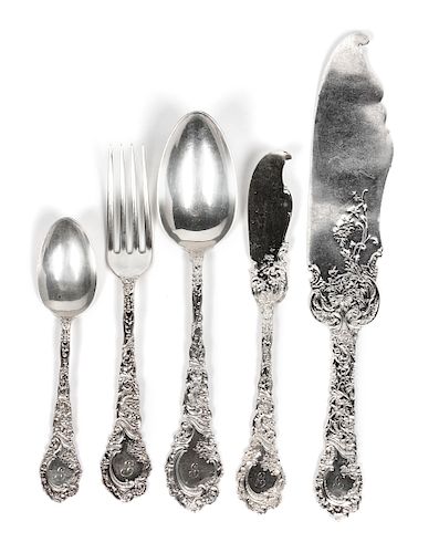 * A Partial American Silver Flatware Service, R. Wallace & Sons Mfg. Co., Wallingford, CT, Louvre pattern, comprising: 11 tables