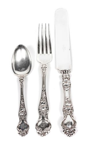 * An American Silver Partial Flatware Service, R. Wallace and Sons Mfg. Co., Wallingford, CT, Violet pattern, comprising: 12 din
