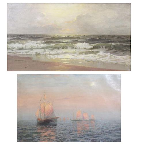 REHN, Frank. Two Oil on Canvas Seascapes.