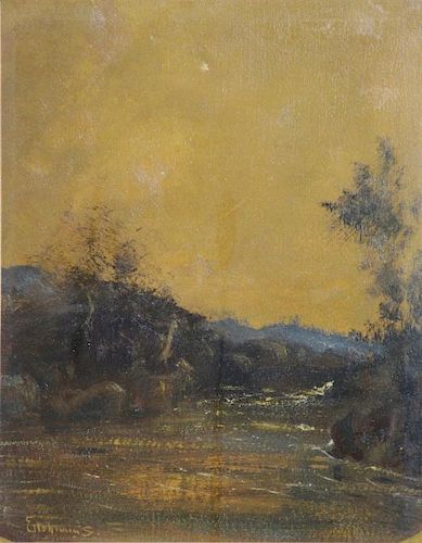 EILSHEMIUS, Louis. Oil on Board. River Landscape.