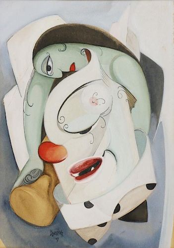 SHERKER, Leon. Watercolor. Cubist Nude, 1949.
