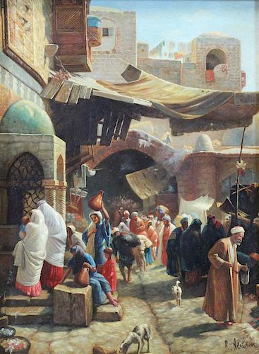 NEILSON, R. Oil on Panel. Orientalist Street Scene