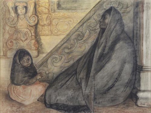 ZUNIGA, Francisco. Charcoal and Chalk. Mother and