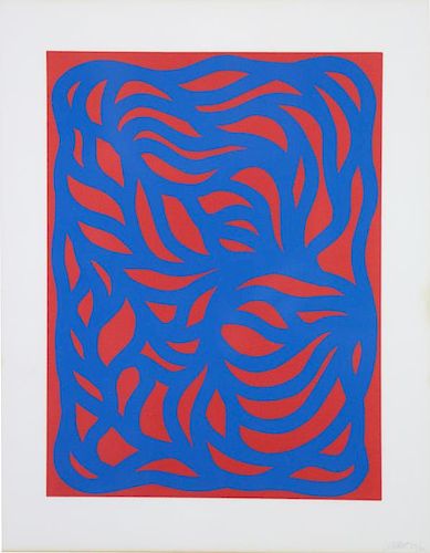 LEWITT, Sol. Linocut "Loops" Red/Blue, 1999.