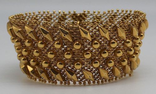 JEWELRY. Italian 18kt Gold Wide Mesh Bracelet.