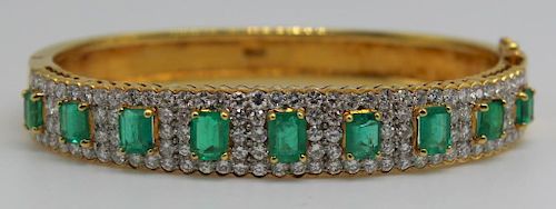 JEWELRY. 18kt Gold, Emerald, and Diamond Bracelet.