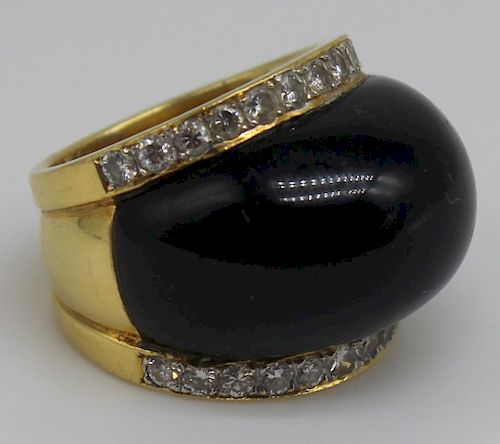 JEWELRY. 18kt Gold, Onyx, and Diamond Ring.