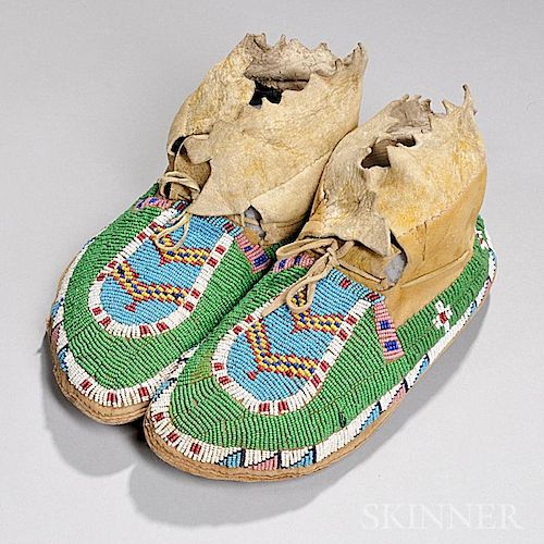 Ute Beaded Hide Youth's Moccasins