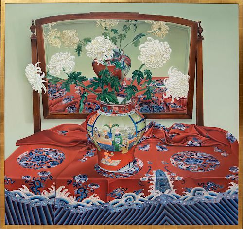 Francis Cohen Gillespie (b.1939): Lydia's Vase (White Chysanthemums)