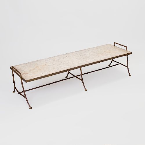 Faux Bamboo Brass and Capiz Shell Low Table, in the Style of Billy Haines