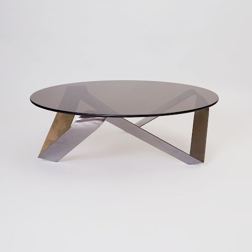Stainless Steel and Smoky Glass Low Table