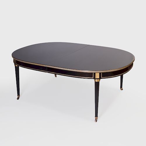 Directoire Style Brass-Mounted Ebonized Extension Dining Table, in the Style of Maison Jansen