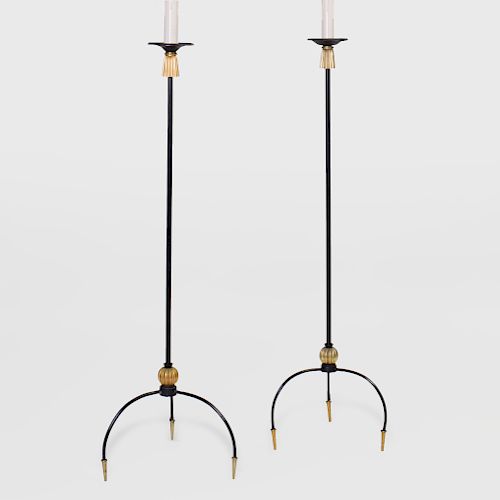 Pair of Painted Metal and Brass Floor Lamps